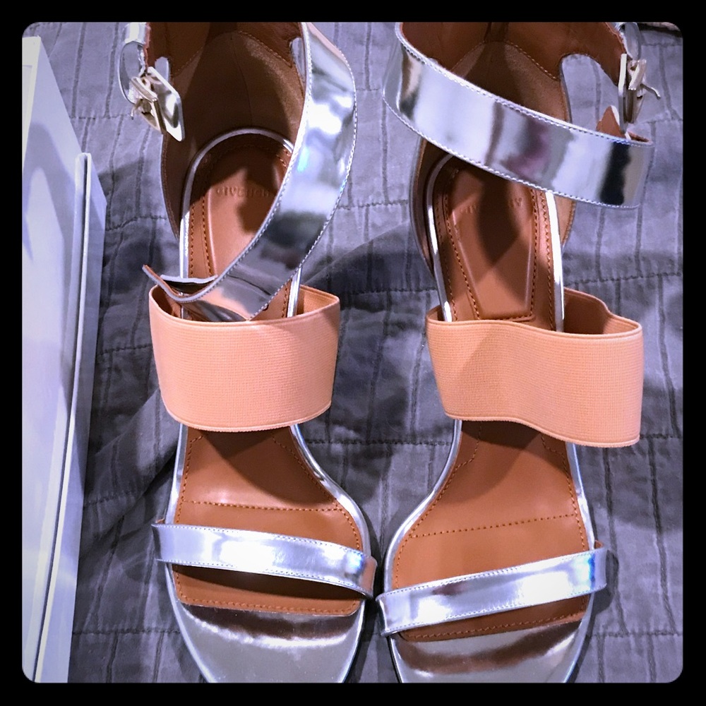 Givenchy Silver/Beige Ankle Strap Heels New In Box